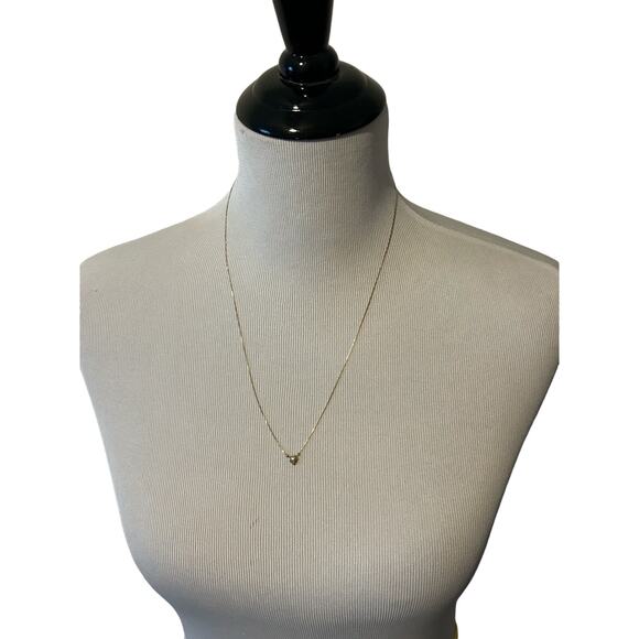 Vtg 14K Plumb Heart Necklace 22.5" Length Dainty Heart w/2 Balls Made in Italy - Picture 1 of 10